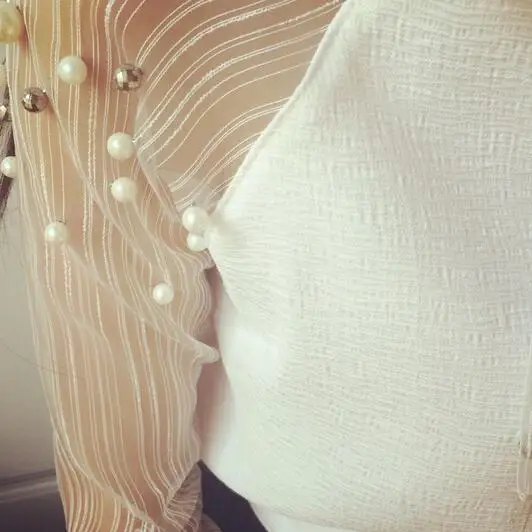 2019 белые топы универсальные шифоновые рубашки со стоячим воротником летние