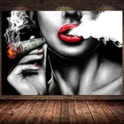 Красные губы курительные персонажи винтажная Картина на холсте женские постеры и принты настенное искусство для гостиной спальни Куадрос без рамки