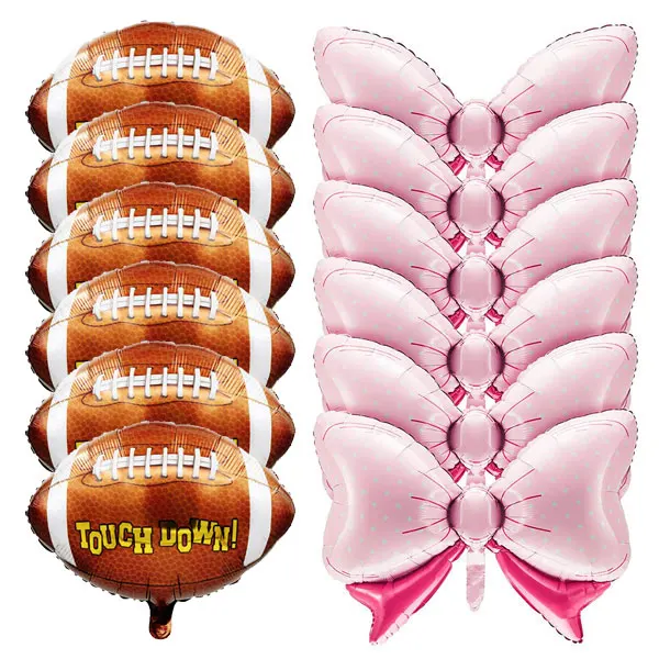 

12 Pieces Gender Reveal Football Balloons Includes 6 Pink Bow Foil Balloons and 6 Pcs Touch Down Football Foil Balloons Decor