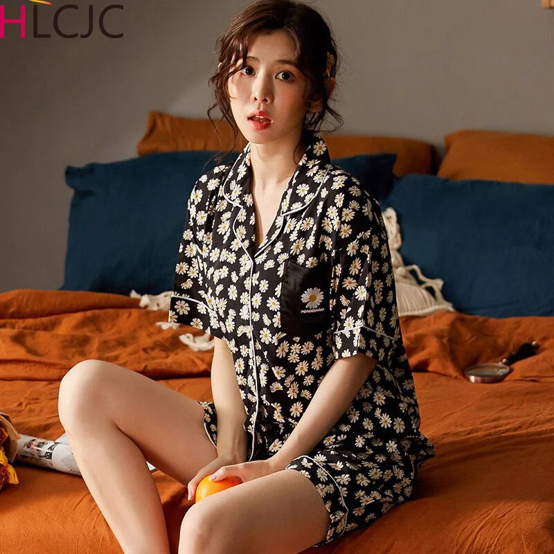 Пижама женская хлопковая с коротким рукавом и шортами|Комплекты пижам| |