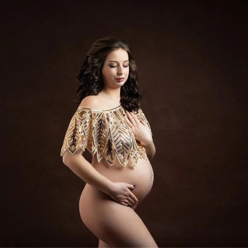 Sequins Maternity Photography Props Tops Pregnancy Photo Shoot Sequined Tops Short Cape