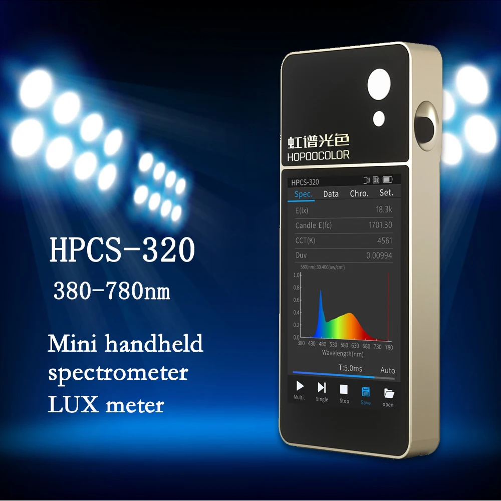 

Портативный мини-спектрометр Hopoocolor HPCS320, люкс-метр 380-780 нм, спектральный измеритель яркости, lx-метр