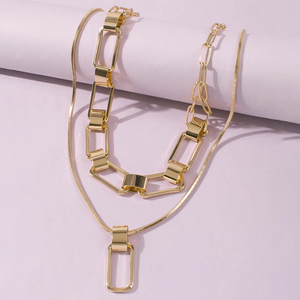 

Punk Hip Hop Rock Exaggerated Thick Chain Women's Necklace Stainless Steel Multi-layer Lock Pendant Charm Female Choker Jewelry