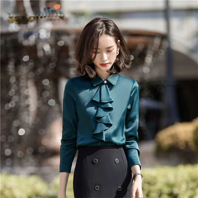 Блузка женская шифоновая с длинным рукавом модная офисная одежда для работы топ