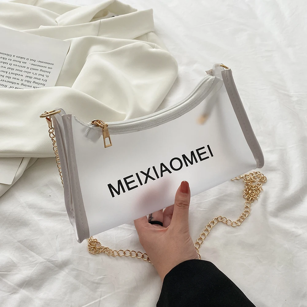 

Дизайнерские сумки 2021, женская брендовая прозрачная сумка через плечо с буквенным принтом, женская сумка-хобо на цепочке, женская сумка-хоб...
