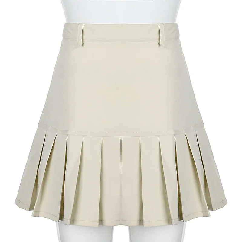 

Mandylandy Skirt Summer Vintage High Waist Pleated Solid Color Skirt Women's Casual Pocket Button Stitching Skirt
