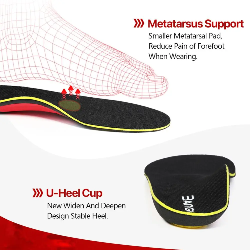 BANGNI Mild Orthopedic Insoles Arch Support Relieve Flat Feet Plantar Fasciitis Shoes Pad Sole Care Inserts for Men Women