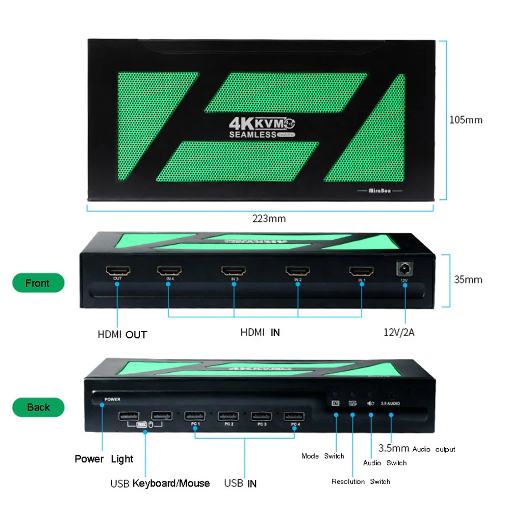 4x1 бесшовный HDMI переключатель 4K Quad Multiviewer с аудио экстрактором для ПК DVD TV Box |