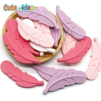 cute idea 10pcs silicone teether feather beads handmade accessories diy baby teething toys for infant newborn gift baby teether