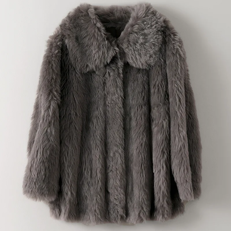 Wool Fur Coat Women's New Loose Cashmere Jacket In Spring 2021 Mid-Length White Thick Warm High Quality Outwear Wide-waisted