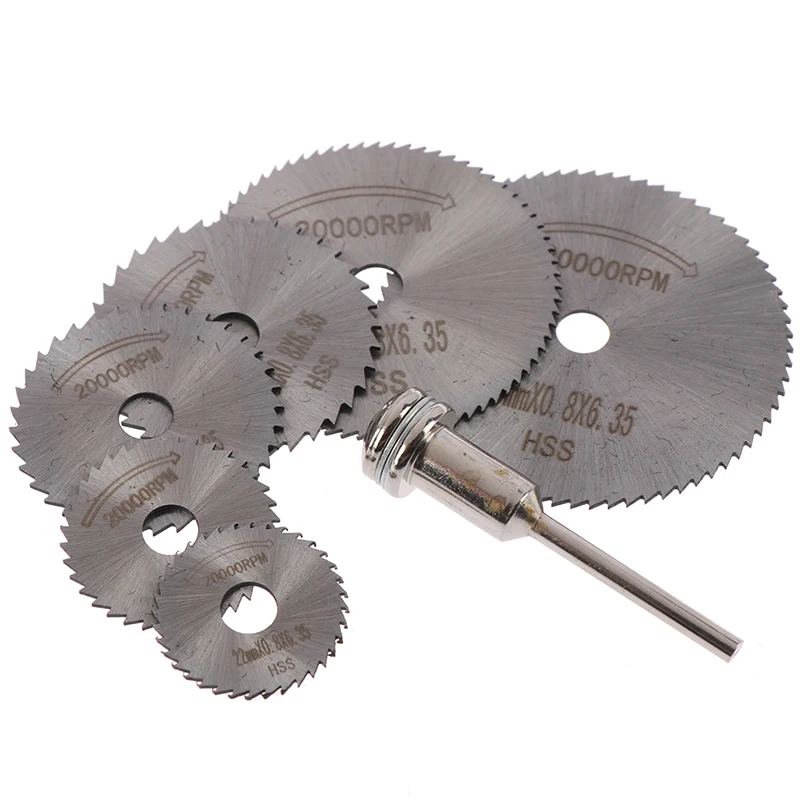 

7Pcs/Lot Cutting Discs Mandrel HSS Rotary Circular Saw Blades Tool Cutoff Set Hot
