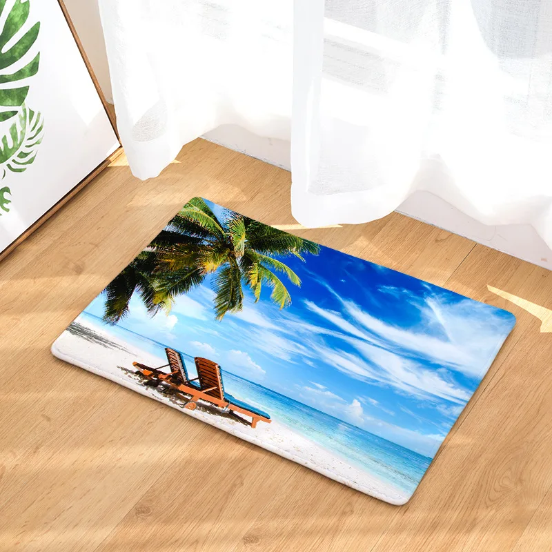 

Beach Scenery Kitchen Mat Long Strip Bedroom Entrance Doormat Home Floor Decor Living Room Carpet Bathroom Non-Slip Rug