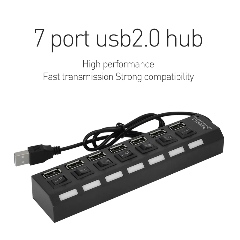 

7 Ports In 1 Multi Hub Multiple Plastic Hub Splitters Use Power Adapter Computer Accessories Hub for PC USB Hub 2.0 USB Splitter