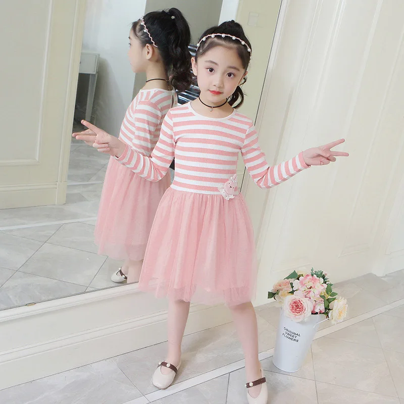 Детское платье с длинным рукавом в полоску на Возраст 4-12 лет | Детская одежда и