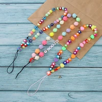 mobile phone lanyard flower letter pendant soft pottery bead rope chain for cell phone case hanging cord necklace choker
