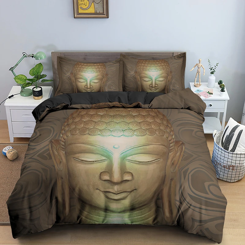 Король Queen Постельное белье индийский Улыбка Будды пододеяльник петь двойной