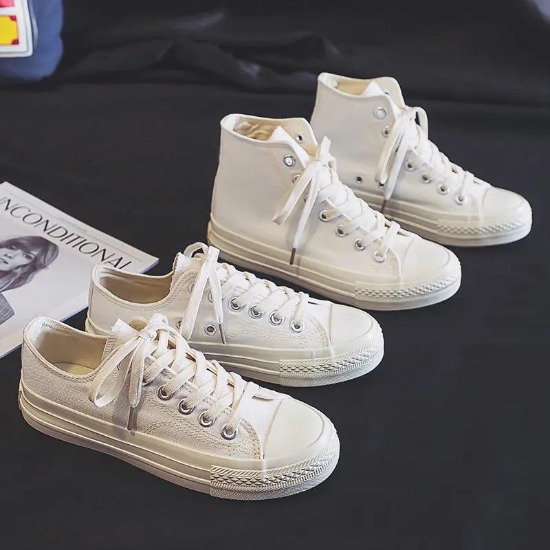 

Кеды женские с высоким берцем, повседневные холщовые кроссовки, Вулканизированная подошва, высокие, для студентов, белые, на лето