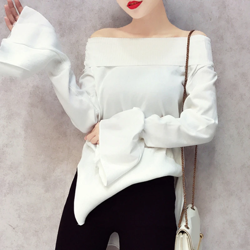 GALCAUR лоскутный необычный вязаный свитер женский Водолазка с расклешенными