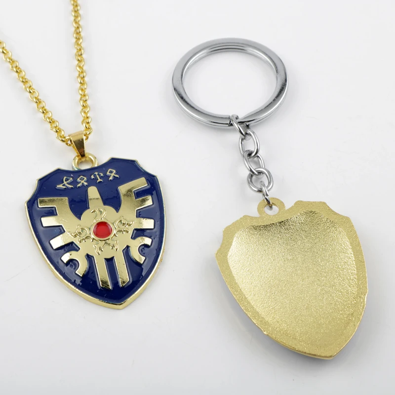 

RPG Game Dragon Quest Warrior Kuesuto Keychain Keyring Metal Sword Shield Of Road Key Chain Holder Men Women Choker Necklace