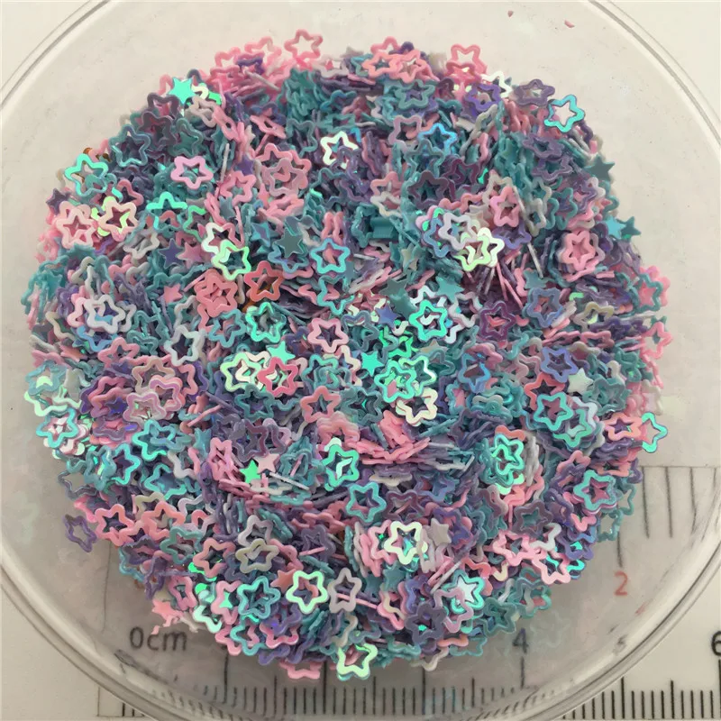 Pink White Blue Pur 3 мм полые звезды P ПВХ свободные блестки для маникюра ногтей, свадебные конфетти, аксессуары для орнамента/рукоделия - Цвет: Pink White Blue Pur
