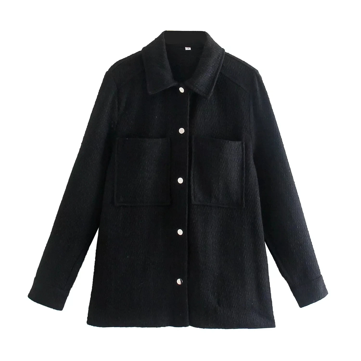 

Женская свободная рубашка-пальто Za, повседневная текстурированная куртка-оверсайз с длинным рукавом и карманами, черная шикарная верхняя о...