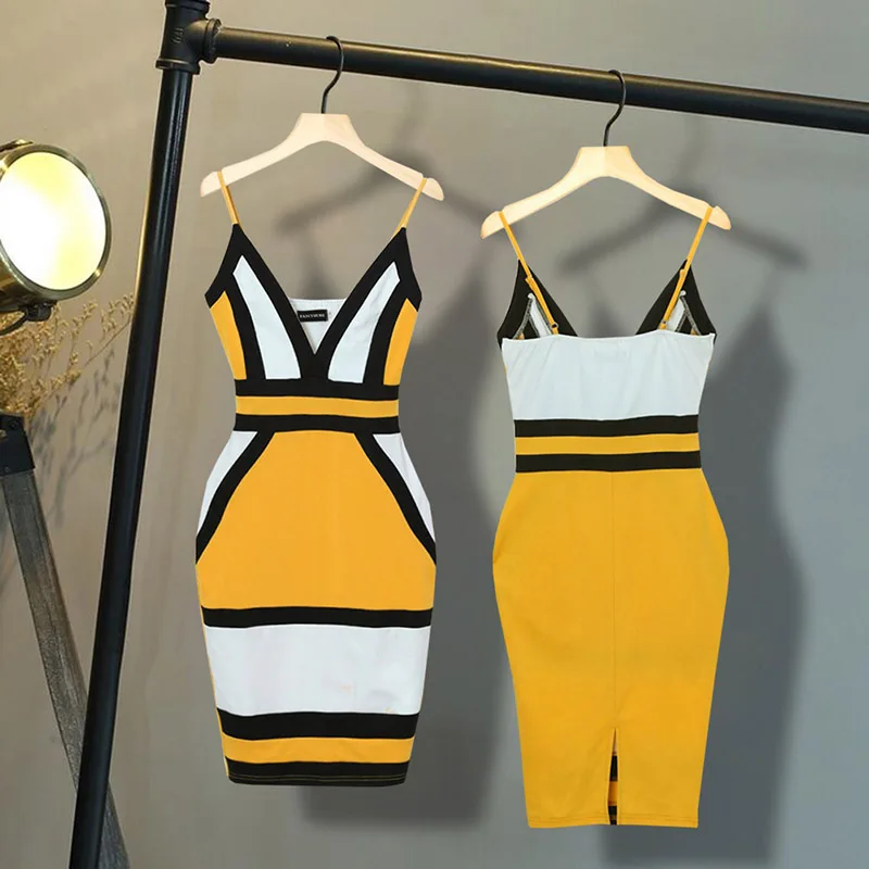 Женское облегающее платье на бретелях с геометрическим рисунком | Женская одежда