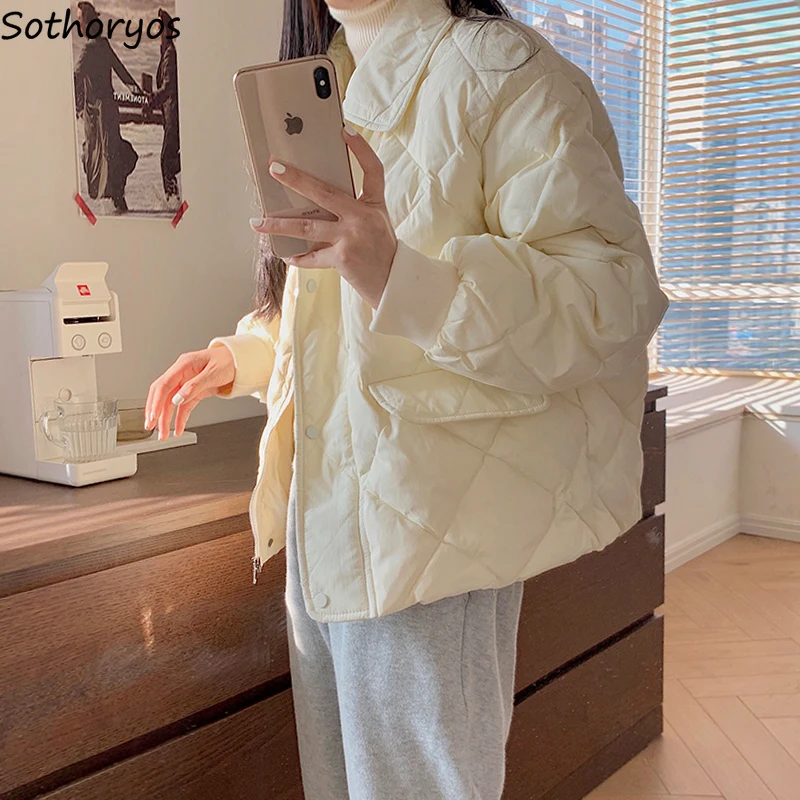 

Tender Warm Parkas Women Padded Argyle Stylish Outerwear Female Pure Winter Soft Windproof Ladies OL High Street Chic Coats Ins