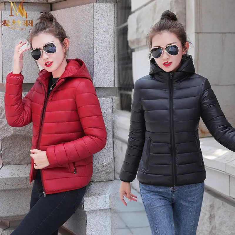 

19 anti season light and thin cotton padded jacket for female short student new Korean version hat detachable down cotton jacket