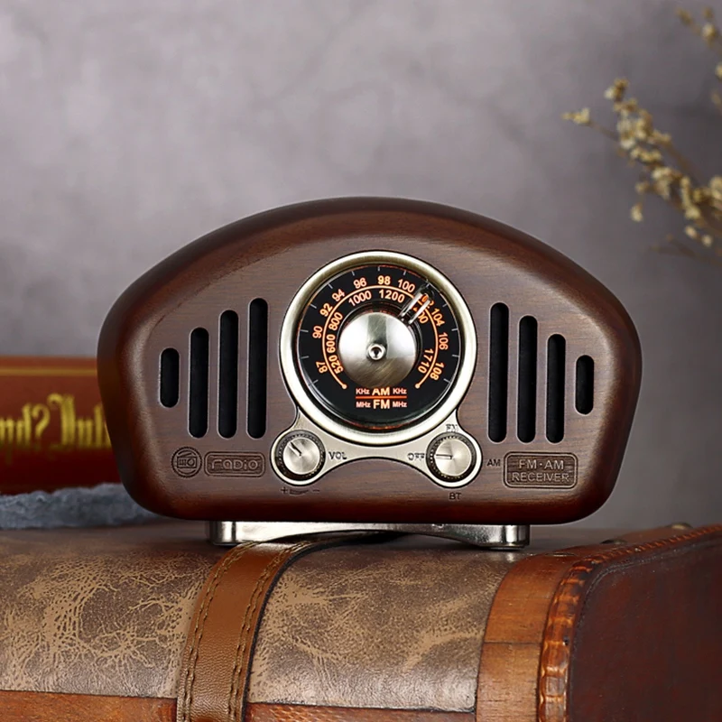 

Vintage Retro Wood FM SD MP3 Bluetooth Transistor Rechargeable Radio with Speaker, Supports AUX Function