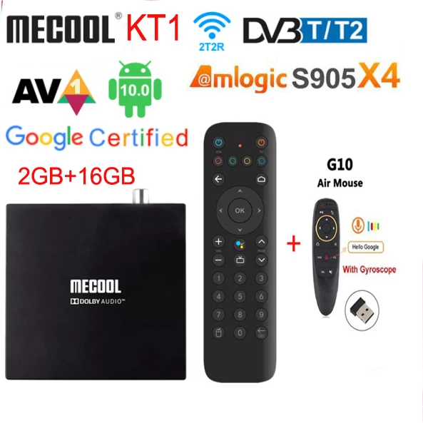 ТВ-приставка mecool kt1 Android 10 DVB-T/T2 DVB C Amlogic S905X4 4K 2T2R двойной Wi-Fi BT | Электроника