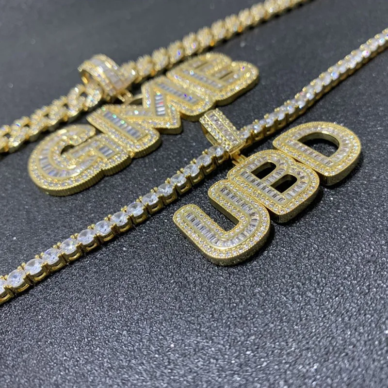 Пользовательские буквы Имя Подвески хип-хоп CZ кубический цирконий проложенный