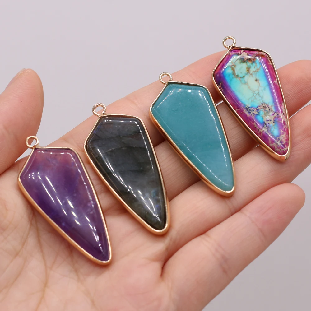 

Natural Semi-precious Stone Gilt Edge Emperor Stone Amazonite Amethyst Pendant 20x45mm for Jewelry Making Necklaces Gift