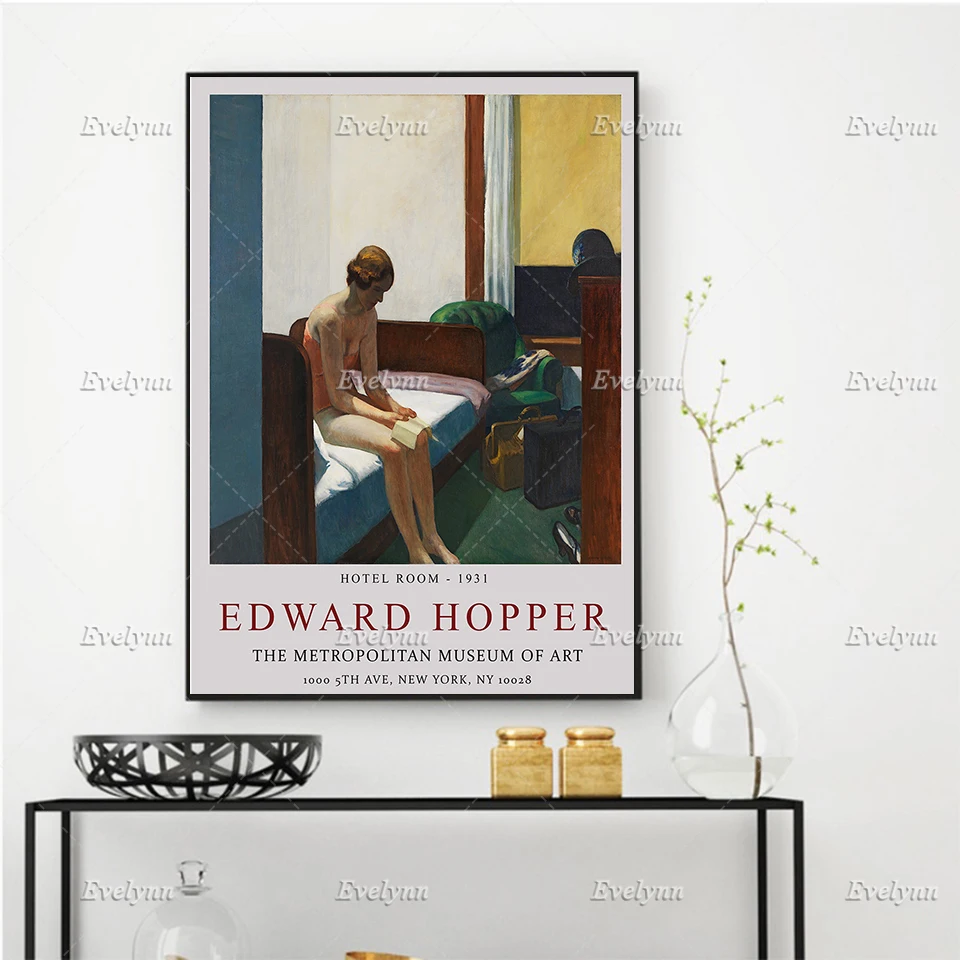 

Edward Hopper Exhibition Poster, Hotel Room,Realism,Architecture,Scenery,Wall Art Prints Home Decor Canvas Gift Floating Frame