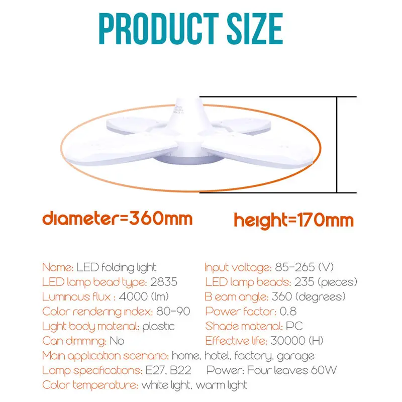 Складные светодиодсветодиодный подвесные лампы с вентилятором 60 Вт без мерцания