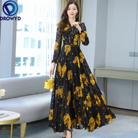 2021 summer black print maxi dress new arrival high quality plus size s 4xl flower long sleeve women chiffon long dress vestidos