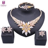 dubai gold color bridal wedding earrings ring sets flower crystal necklace bracelet jewelry set for women wedding dress