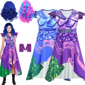 lovely Kids Descendants 3 Evie Cosplay Costume Printed Dress+Wig+Gloves  Girls Halloween Masquerade  in USA (United States)
