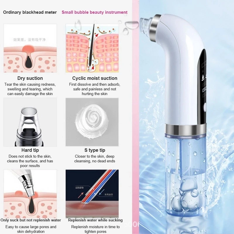 

Electric Small Bubble Blackhead Remover USB Rechargeable Water Cycle Pore Acne Pimple Removal Vacuum Suction Facial Cleaner Tool