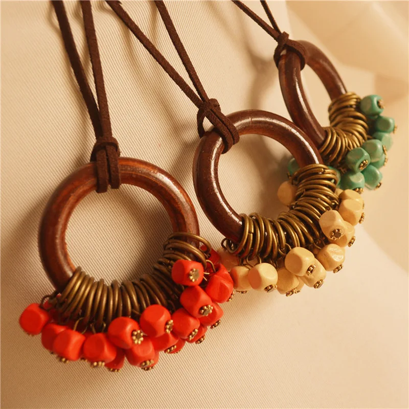 Женские аксессуары из хлопка и льна корейские украшения деревянные круглые бусы