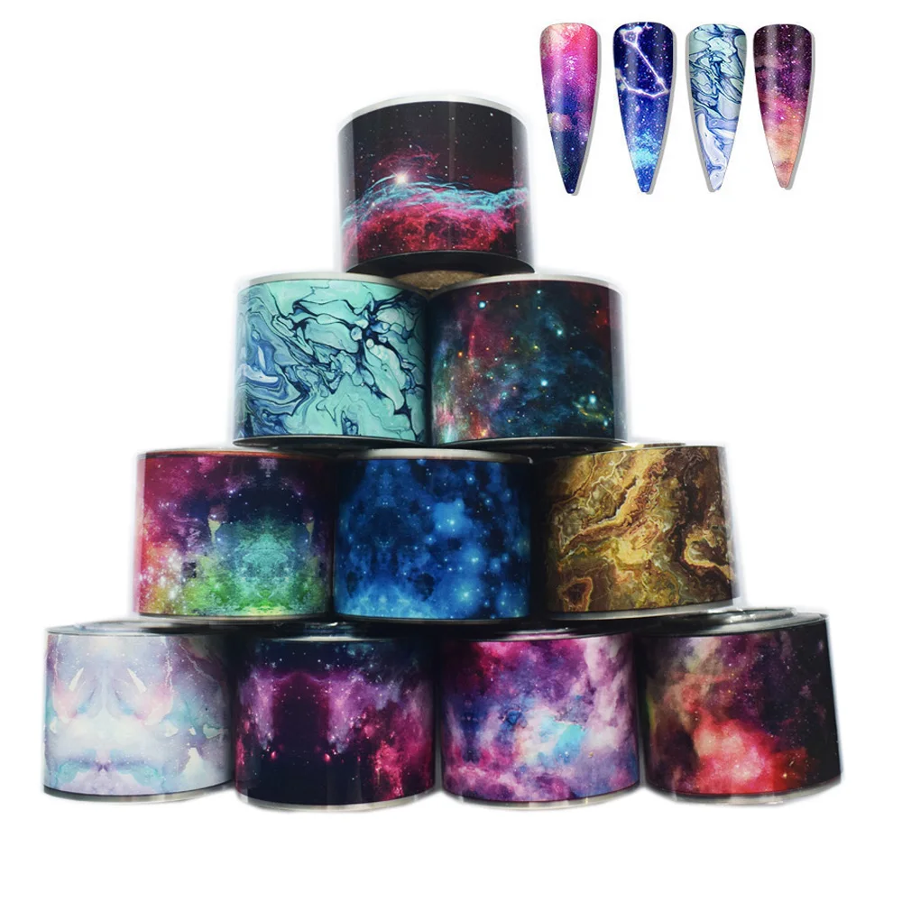 

10Roll Starry Sky Nail Foils Marble Shining Transfer Decorations 50m*4cm DIY Fingernail Holographic Nail Art Decal Gel Sticker