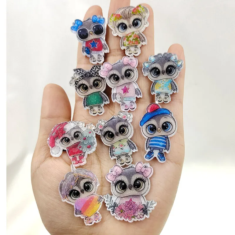 10pcs/lot new arrival flat back glitter owls for kids hair clip accessories DIY resin crafts resin cabochons decoration