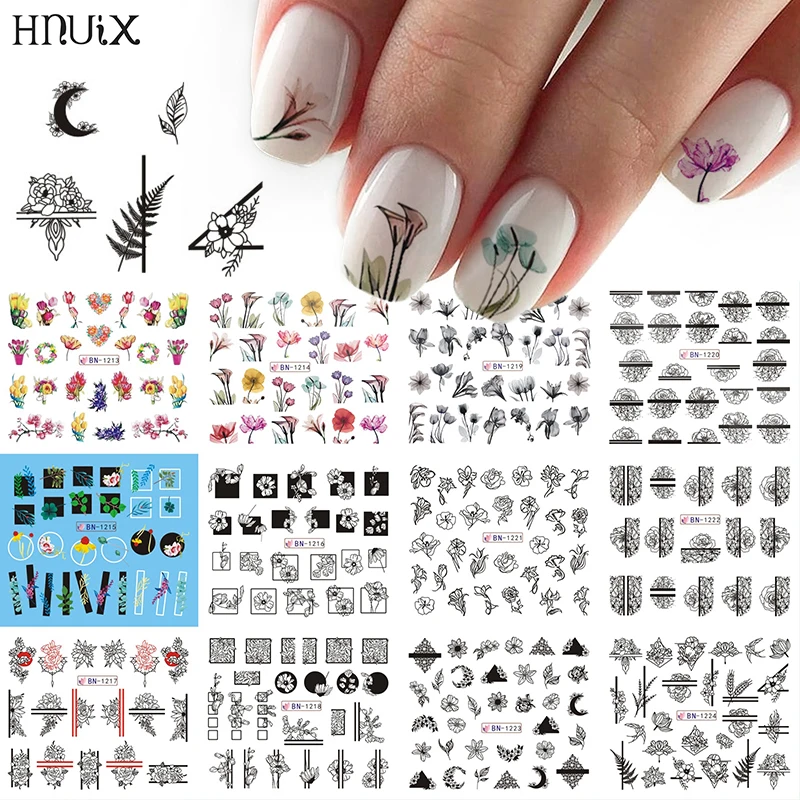 Дизайнерские наклейки для ногтей HNUIX1 набор из 2 предметов: цветочные и