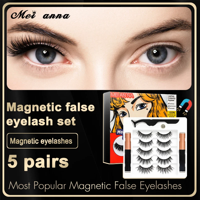 

MEIANNA 5 Pairs False Eyelashes Natural Magnetic Eyelashes Waterproof Magnetic Eyelashes Eyeliner Lashes Makeup Tool Set