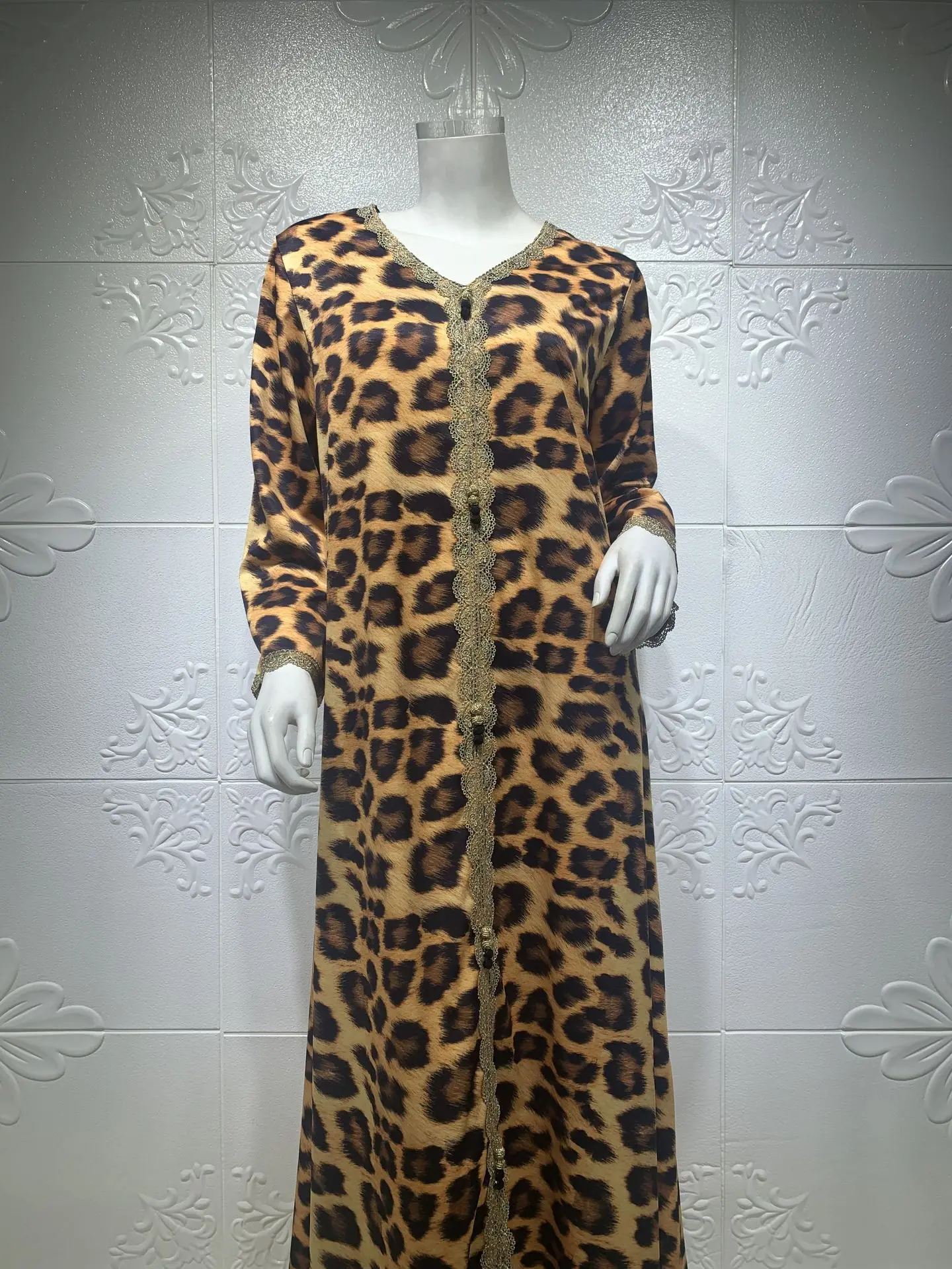 

Muslim Dress Muslim Fashion Leopard Print Robe Dubai Abaya Turkey Long Dress Middle East Eid Arab Islam Jalabiya Robes Donsignet