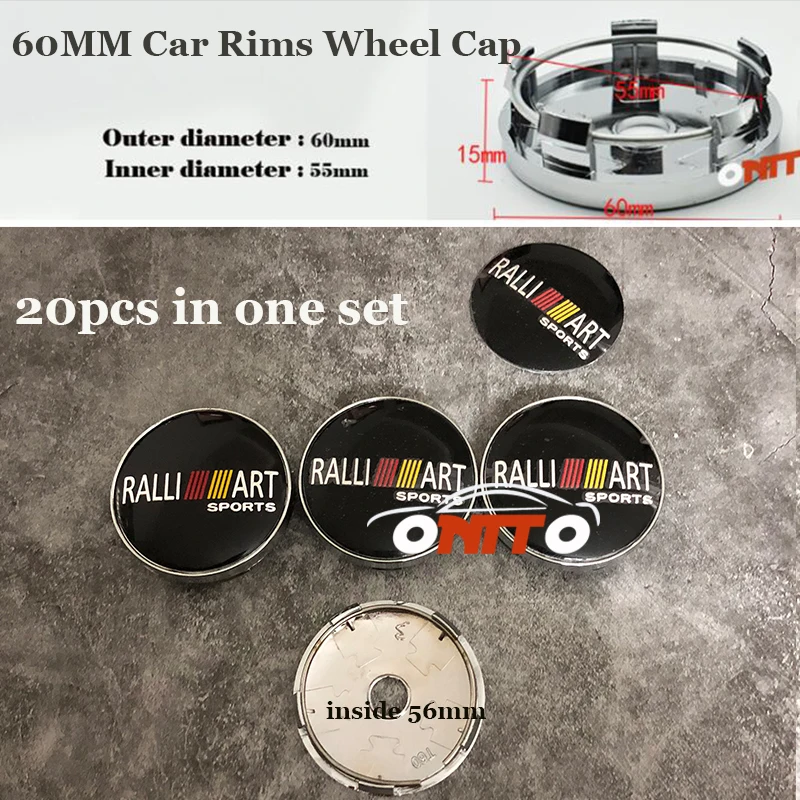 

20pcs 60MM Car Wheel hub Caps for Ralliart Lancer 10 9 EX Eclipse Galant outlander Auto emblem badge Wheel Covers
