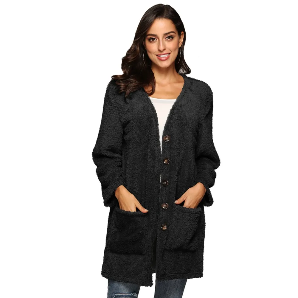 Женский теплый флисовый кардиган пушистая верхняя одежда с длинными рукавами и