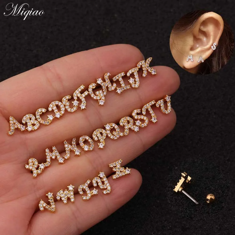 

Miqiao 2pcs Fashionable Personality Stainless Steel 26 English Alphabet Earrings Exquisite Piercing Jewelry