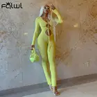FQLWL осенний сексуальный черный женский комбинезон 2021 элегантный желтый бандажный комбинезон с круглым вырезом и длинным рукавом женские Клубные комбинезоны с вырезами