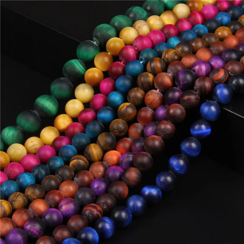 

Natural Stone Dull Polish Matte Colorful Tiger Eye Loose Spacer Beads For Jewelry Making DIY Bracelet Necklace 15" 4 6 8 10 12mm