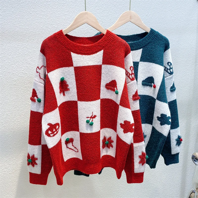 

Новинка, рождественские женские пуловеры, свитер для девочек, дизайнерская нишевая одежда, новинка 2021, модные вязаные женские свитера на ос...